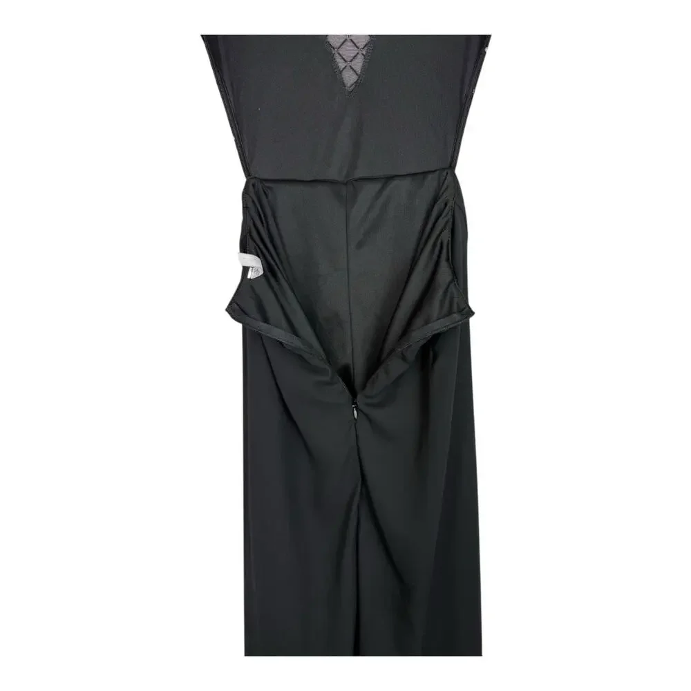 VTG Lucy in the Sky Black Prom Formal Sheer Top Backless Romper Dress Slit XS